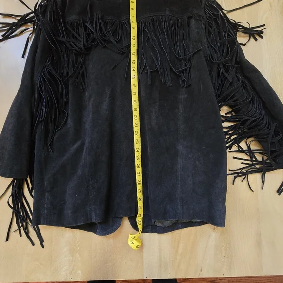 Vintage Adrian Jordan Black Suede Fringe Jacket - Western Boho - Size 14/16 - Picture 4 of 7
